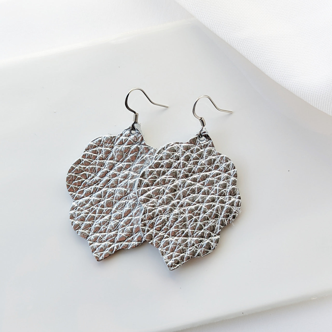Silver Signature Leather Earring