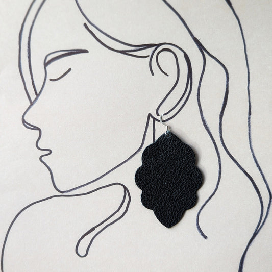 Black Signature Leather Earring