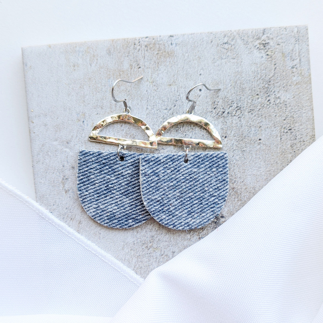Denim Crescent Earring
