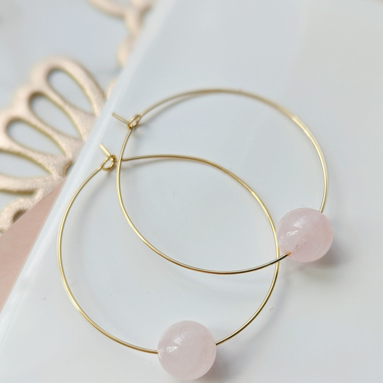 Rose Quartz Hoop Earring
