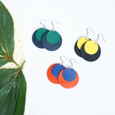 Circle Team Color Leather Earrings
