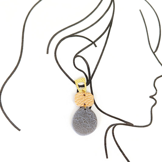 Grey Floral Embossed Clay Earring