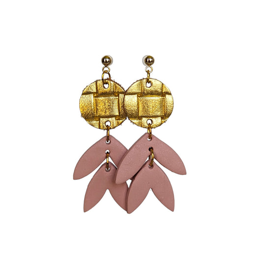 Peach Leaf Clay & Leather Earring