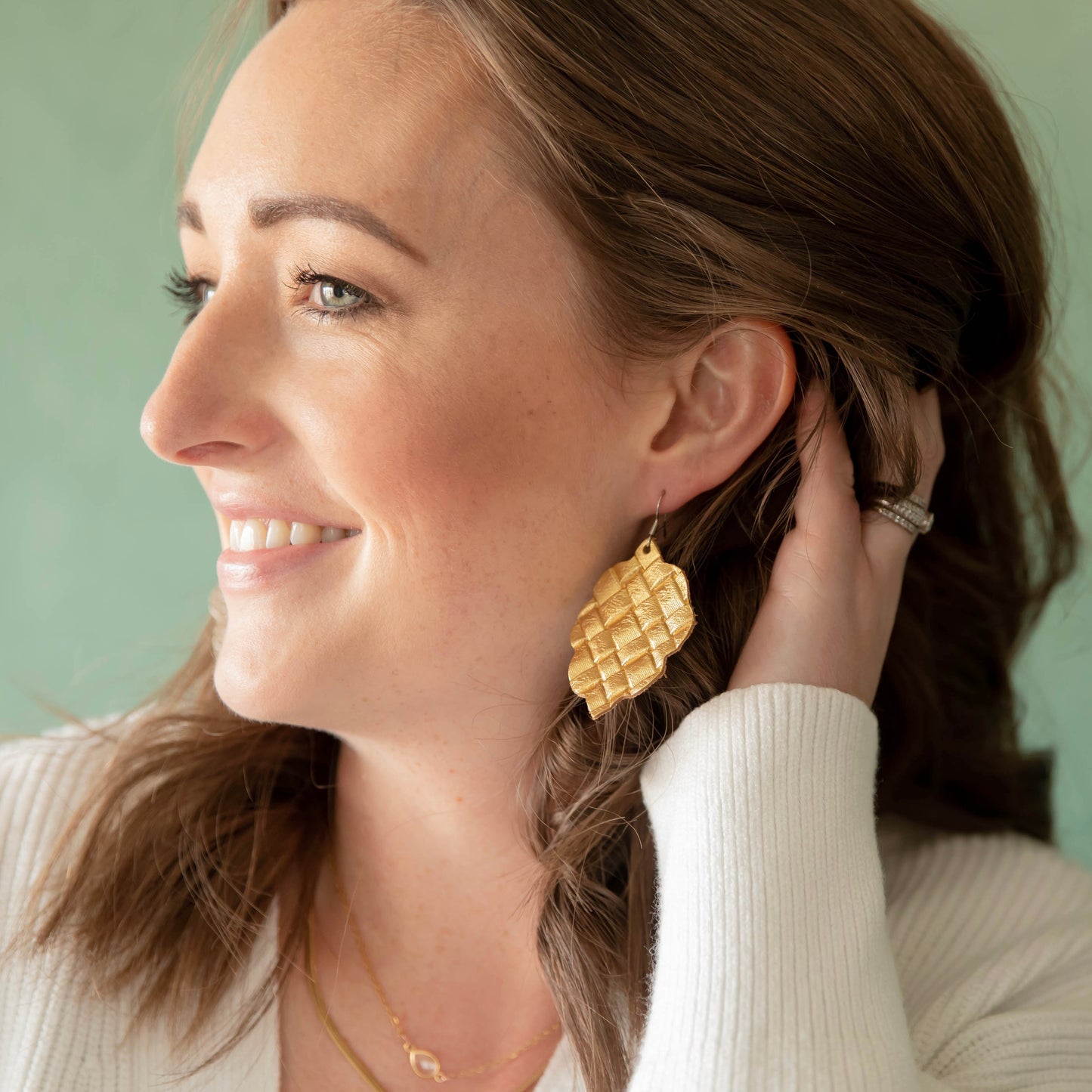 Weaved Gold Signature Leather Earring