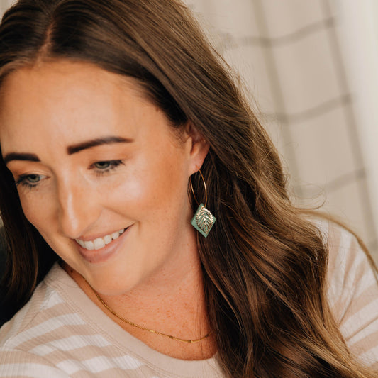 Meadow Green Leaf Hoop Earring