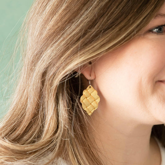 Weaved Gold Signature Leather Earring