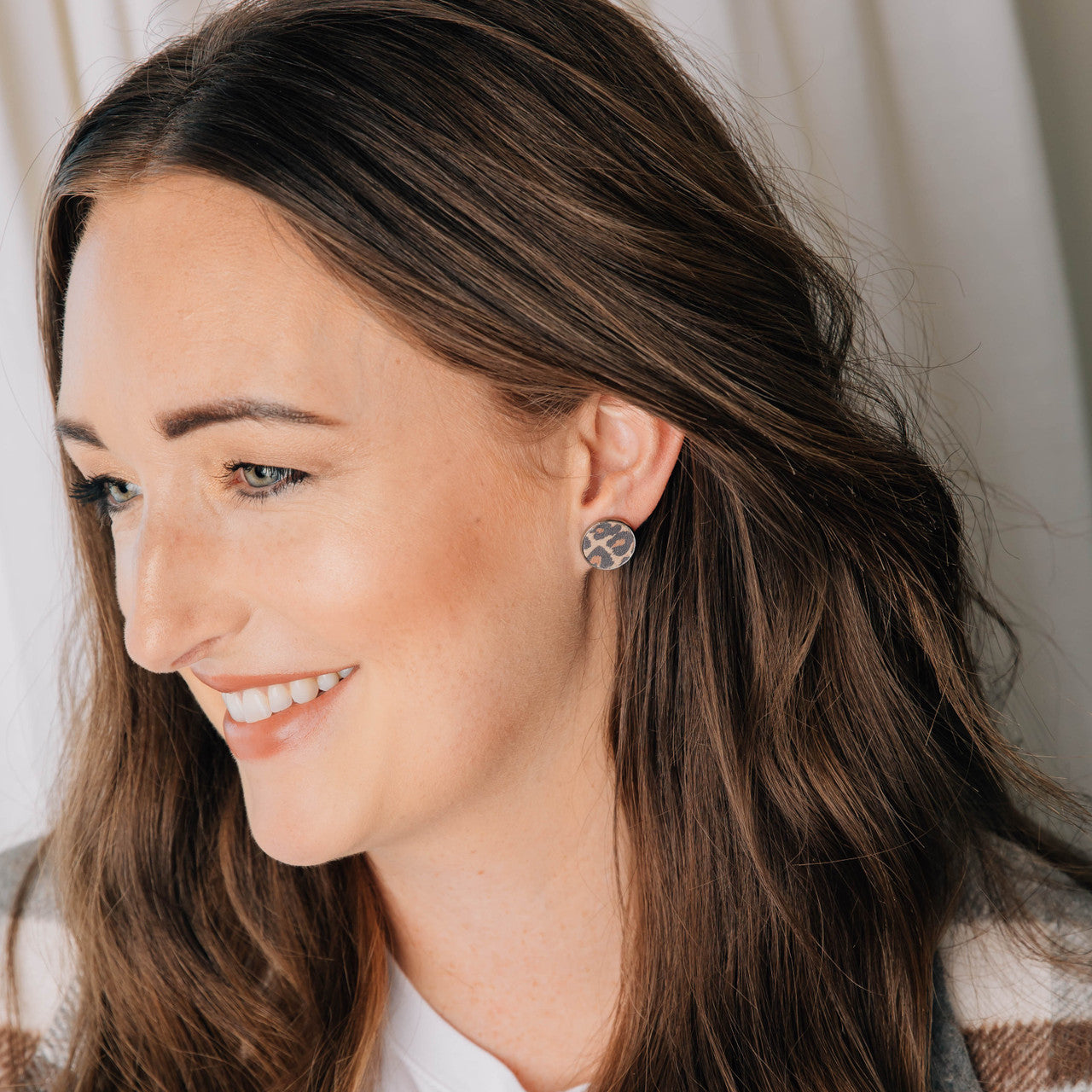 Leopard Leather Stud Earring