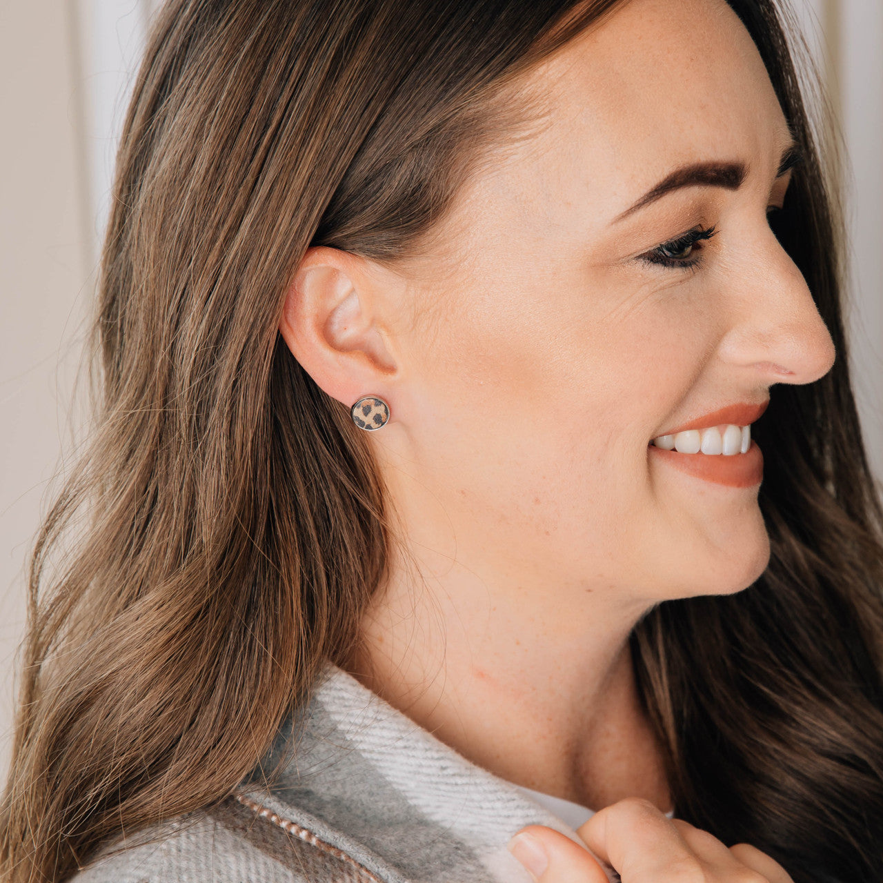 Leopard Leather Stud Earring