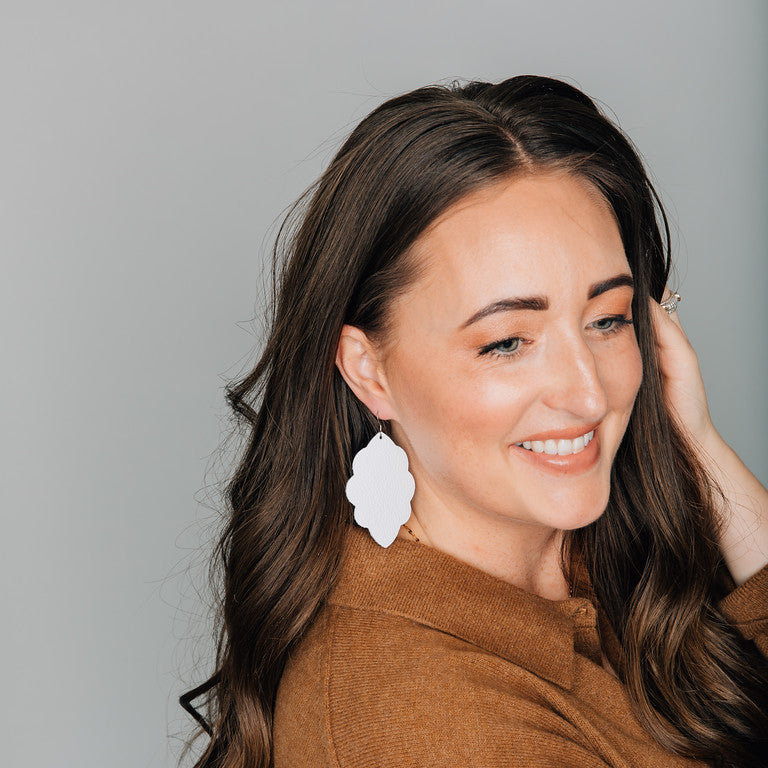 White Signature Leather Earring