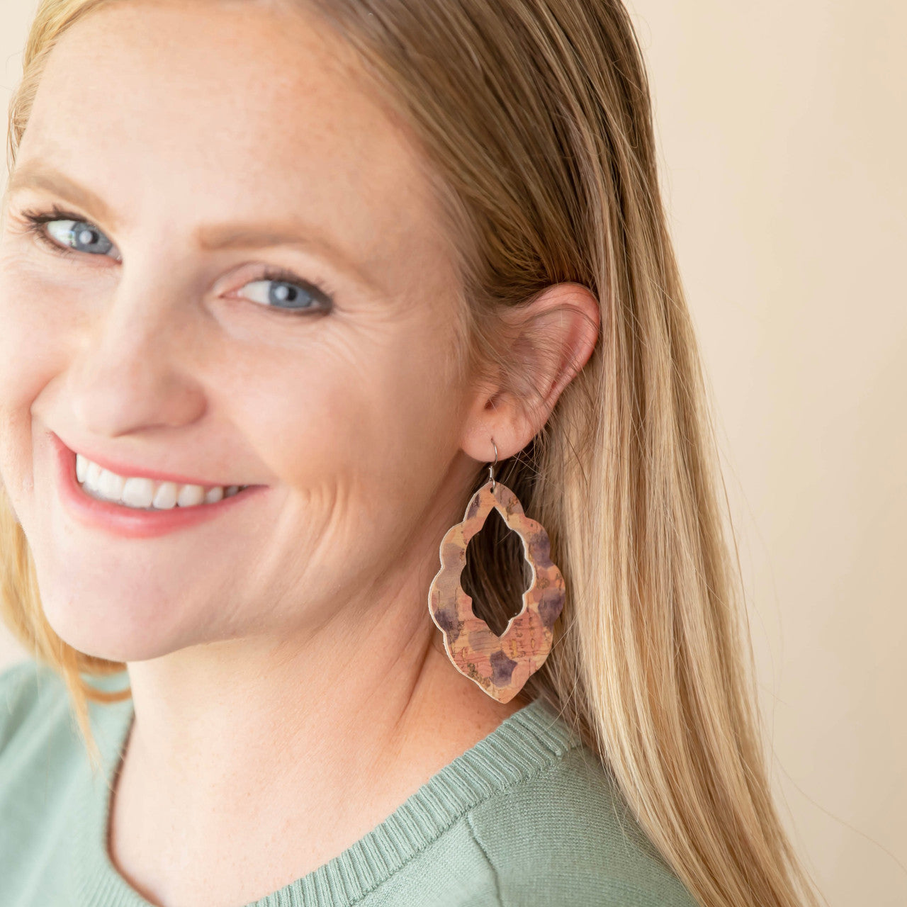 Muted Watercolor Cork Signature Leather Earring