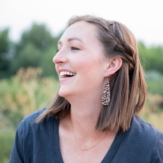 Leopard Cork Tear Drop Earring