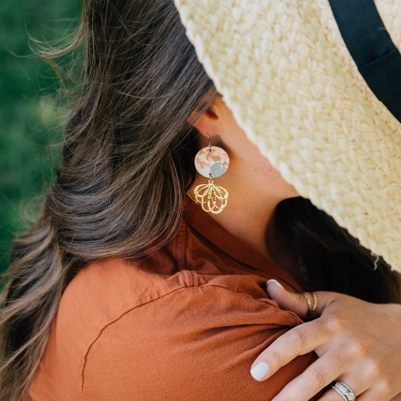 Abstract Floral Leather Earring