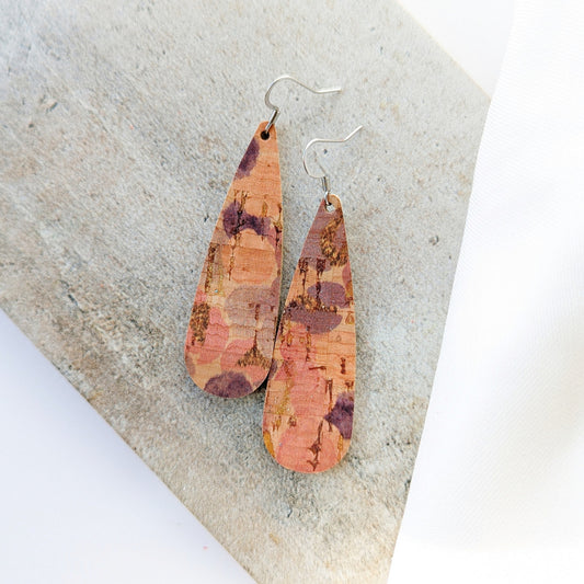 Muted Watercolor Cork Tear Drop Earring