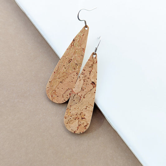 Gold Cork Tear Drop Earring