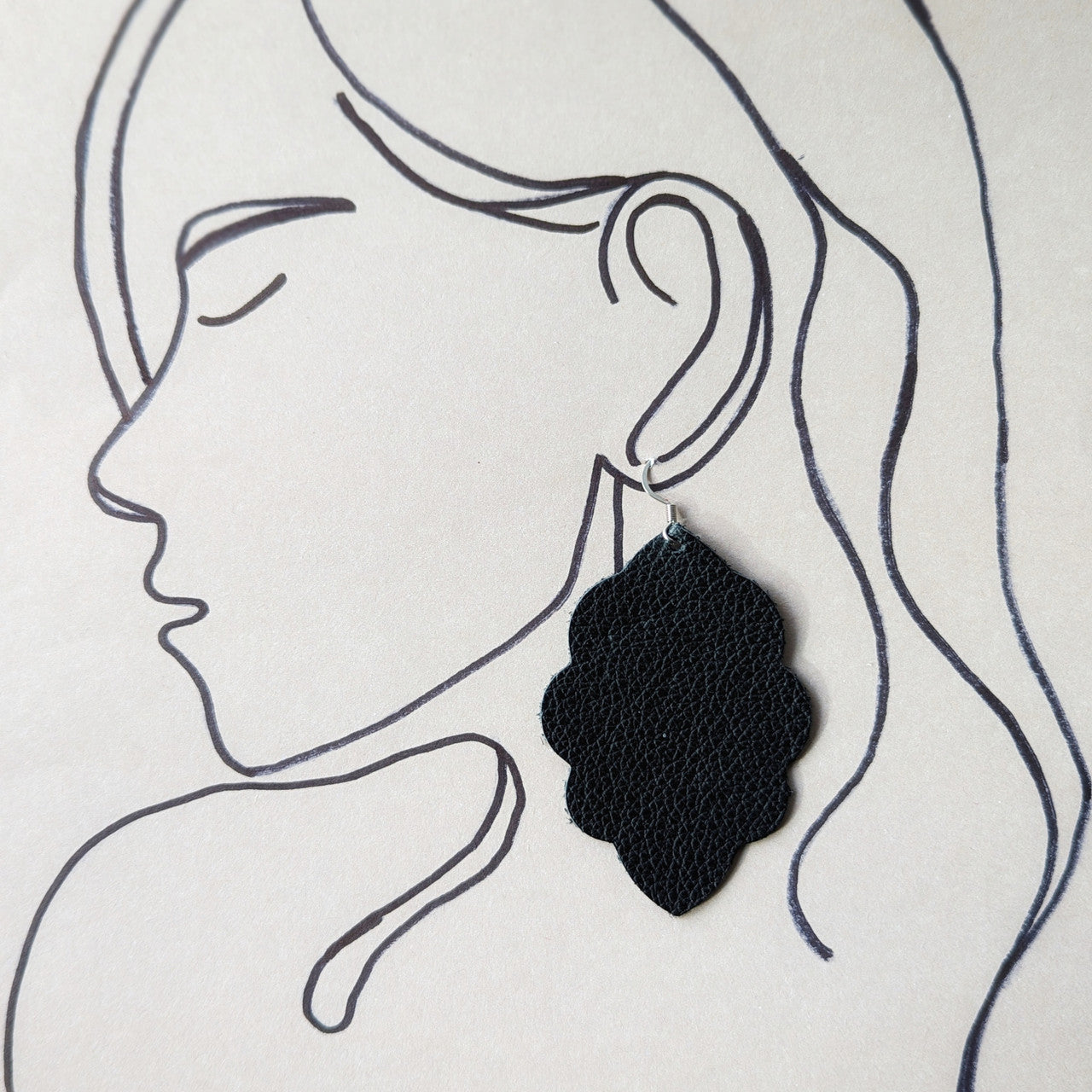 Black Signature Leather Earring
