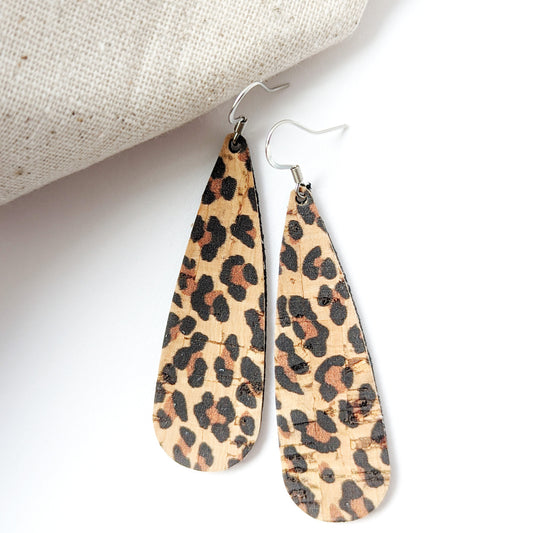 Leopard Cork Tear Drop Earring