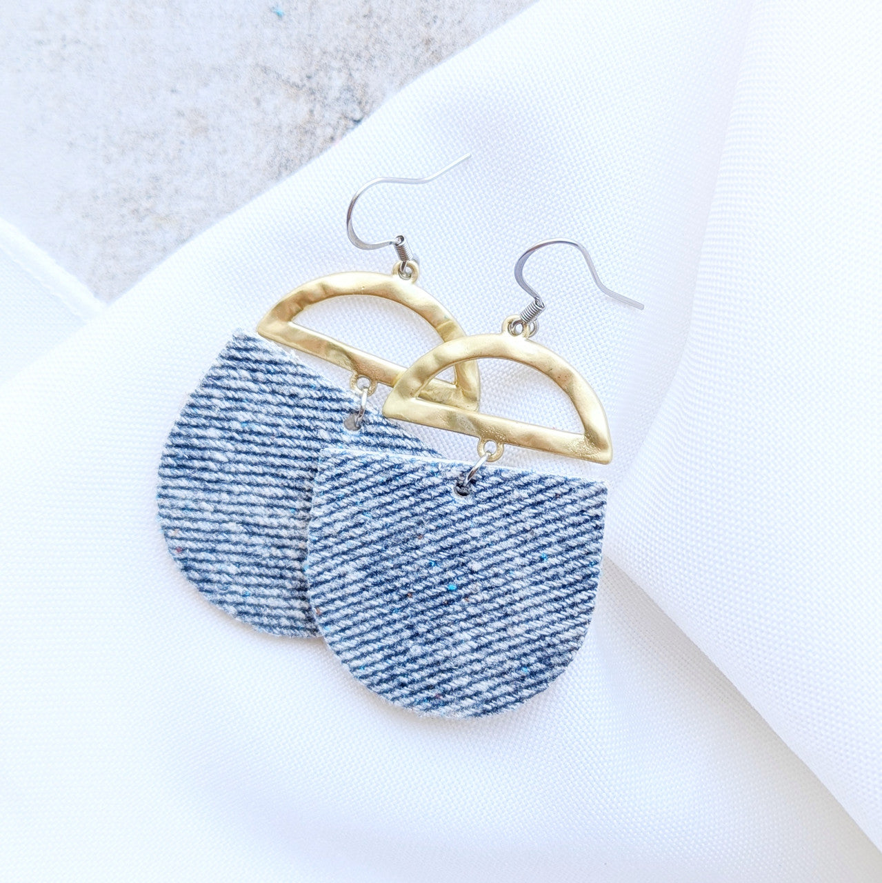 Denim Crescent Earring