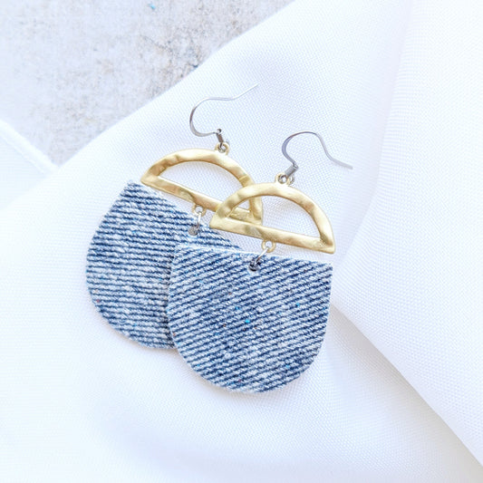 Denim Crescent Earring