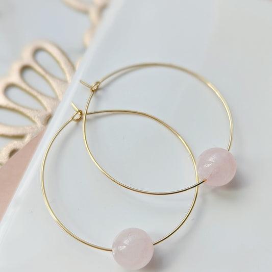 Rose Quartz Hoop Earring
