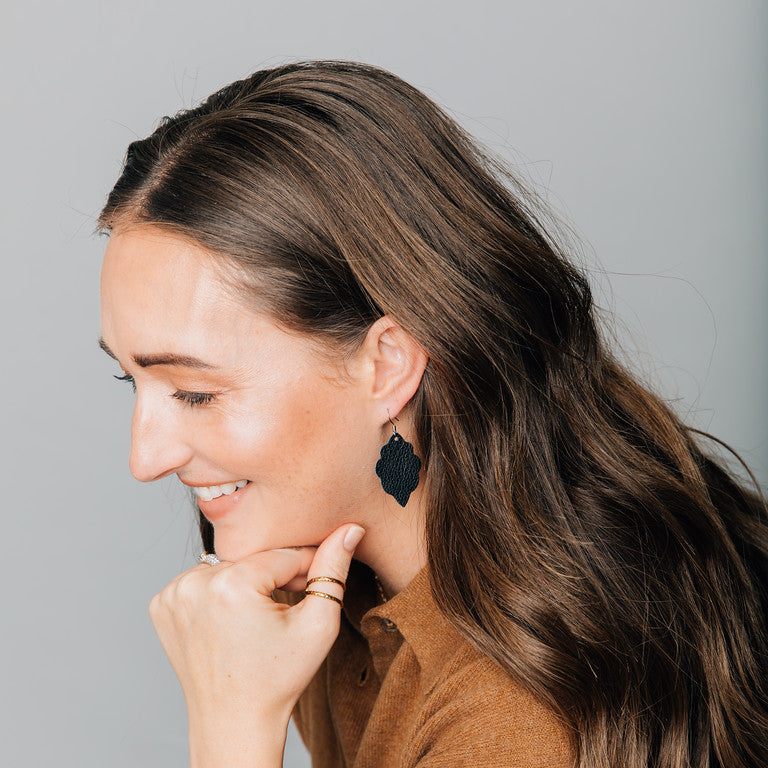 Black Signature Leather Earring