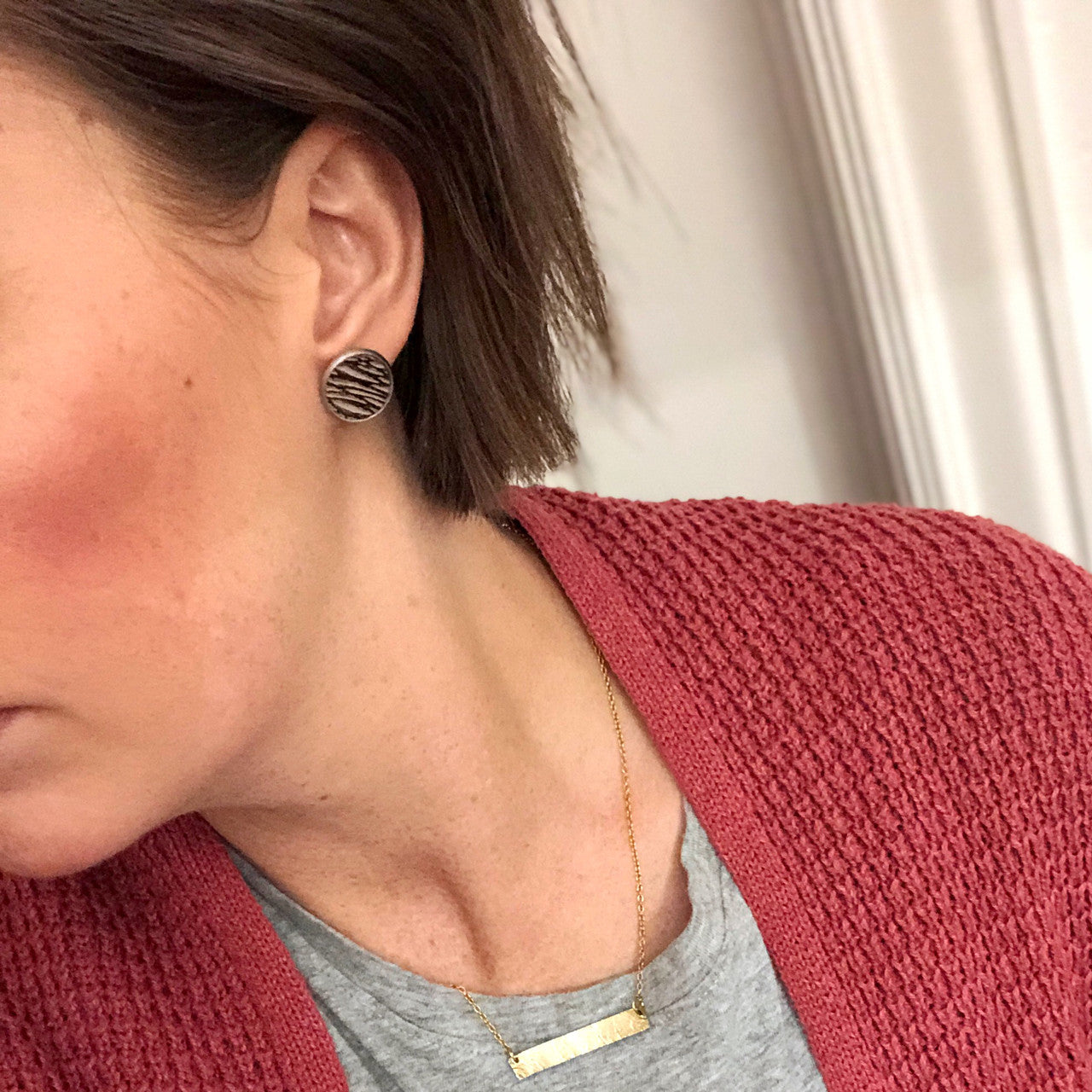 Silver Leather Stud Earring