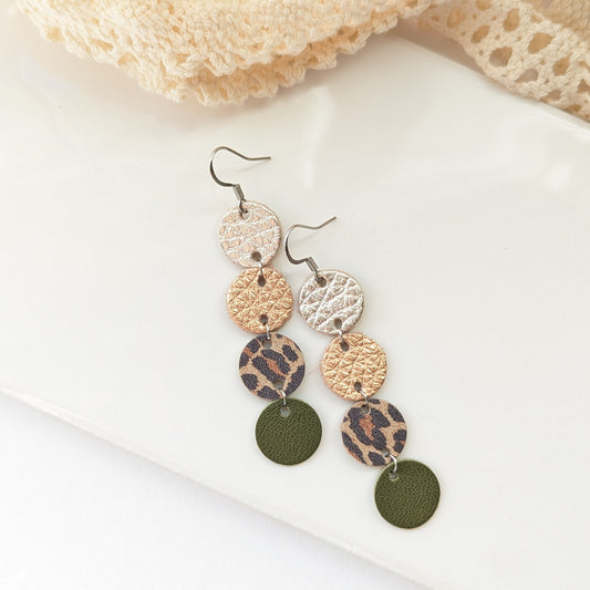 Olive Leather Sequins Earring