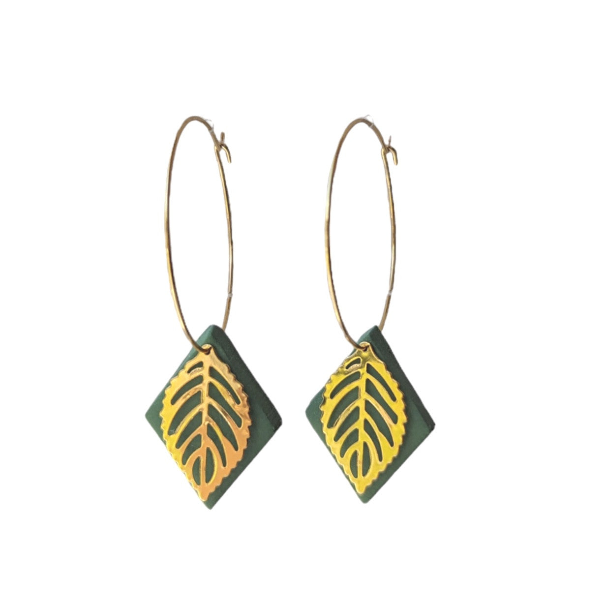 Meadow Green Leaf Hoop Earring