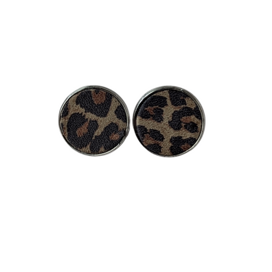 Leopard Leather Stud Earring