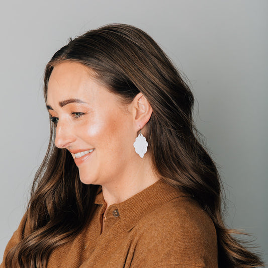 White Signature Leather Earring