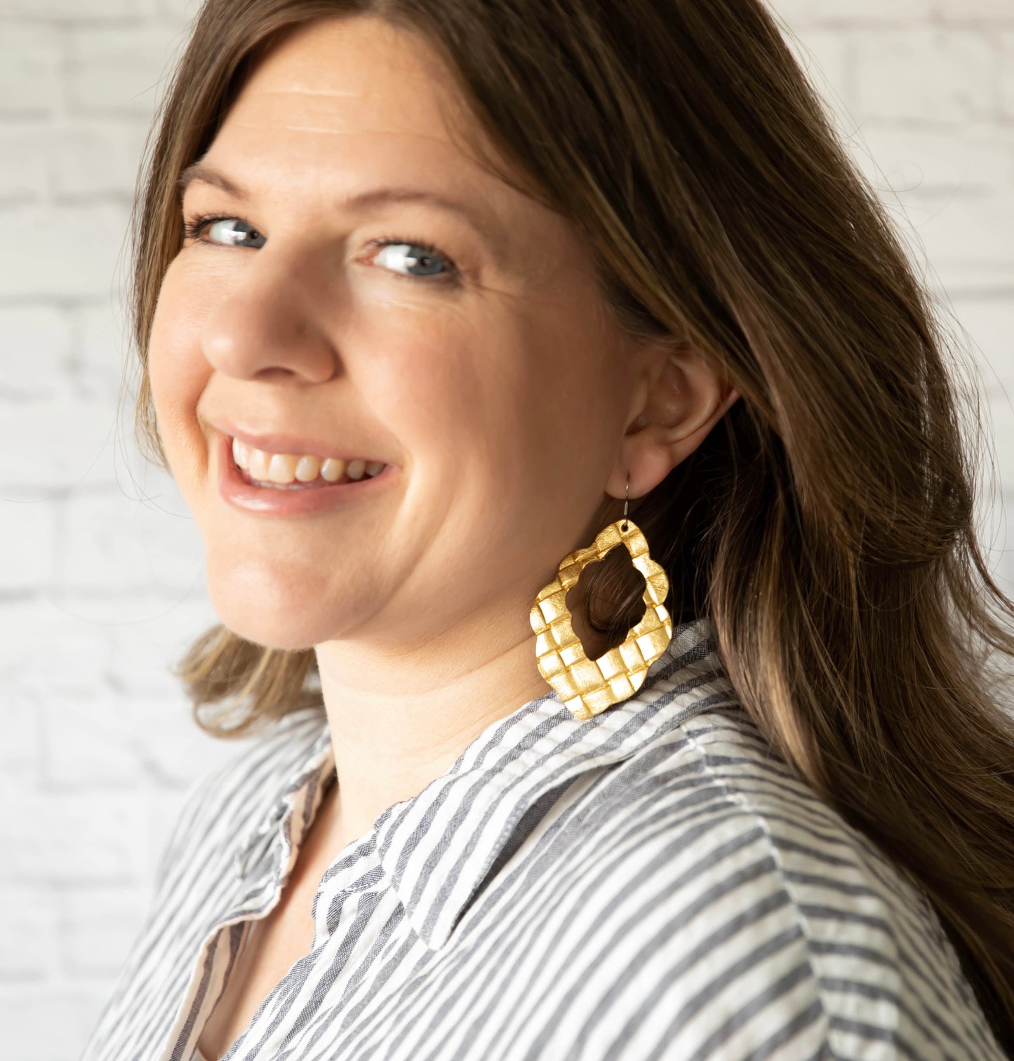 Weaved Gold Signature Leather Earring