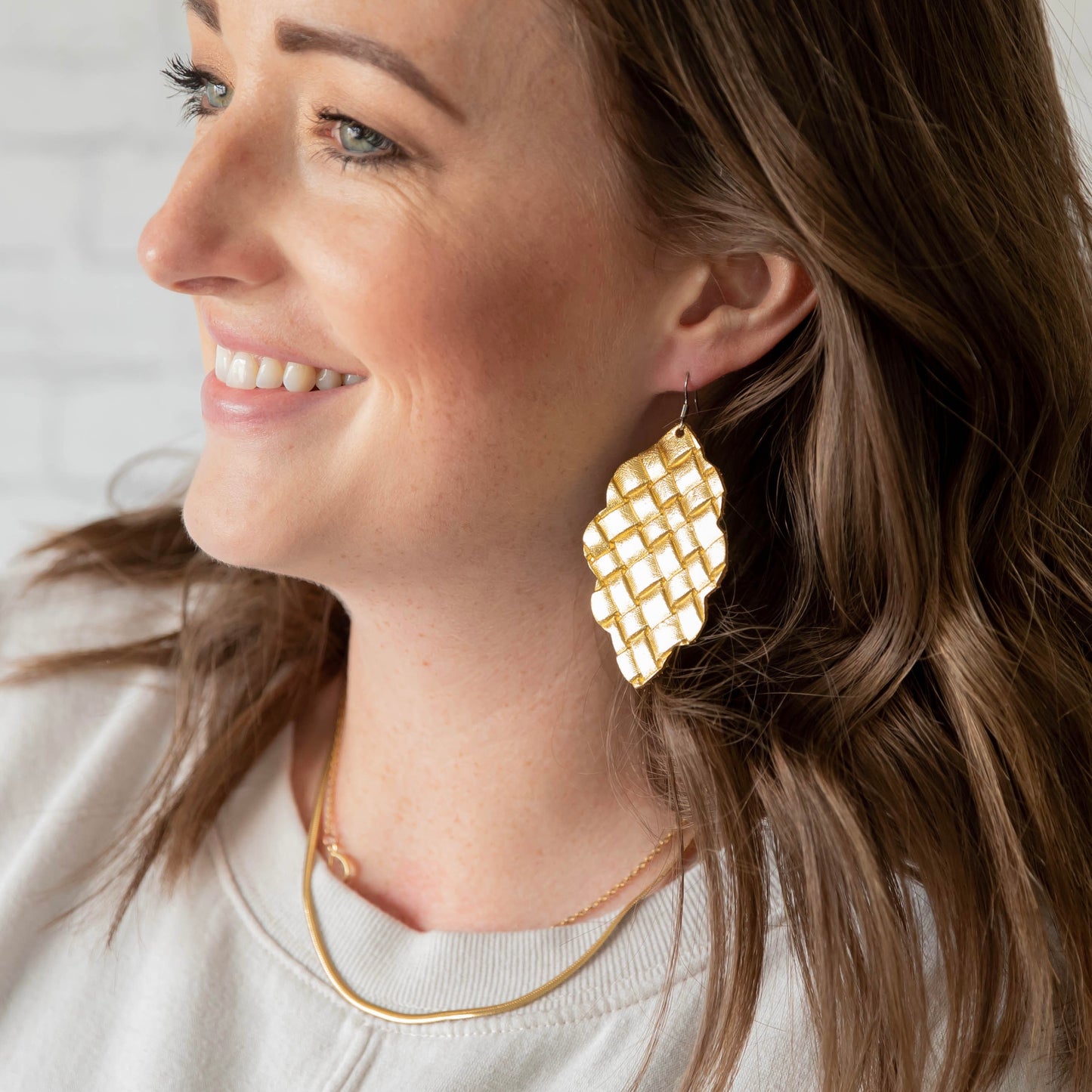 Weaved Gold Signature Leather Earring